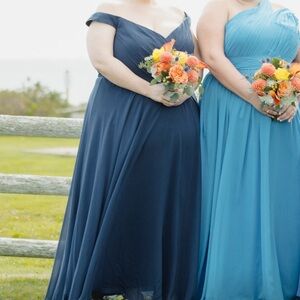 David’s Bridal off the shoulder full skirt dress in Marine